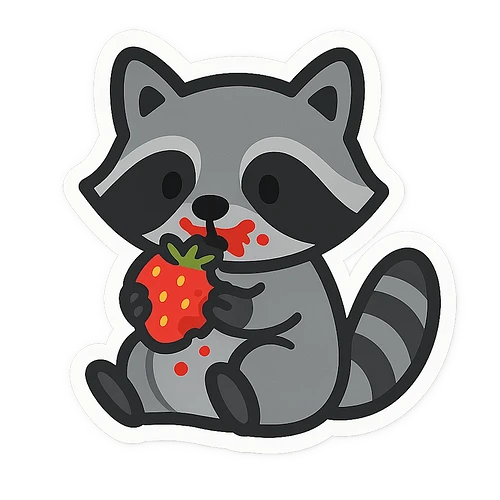 generate a transparent image: a raccoon with a strawberry.